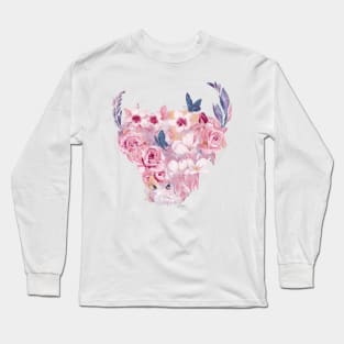 Watercolour Floral Highland Cow - Pinks and Purples Long Sleeve T-Shirt